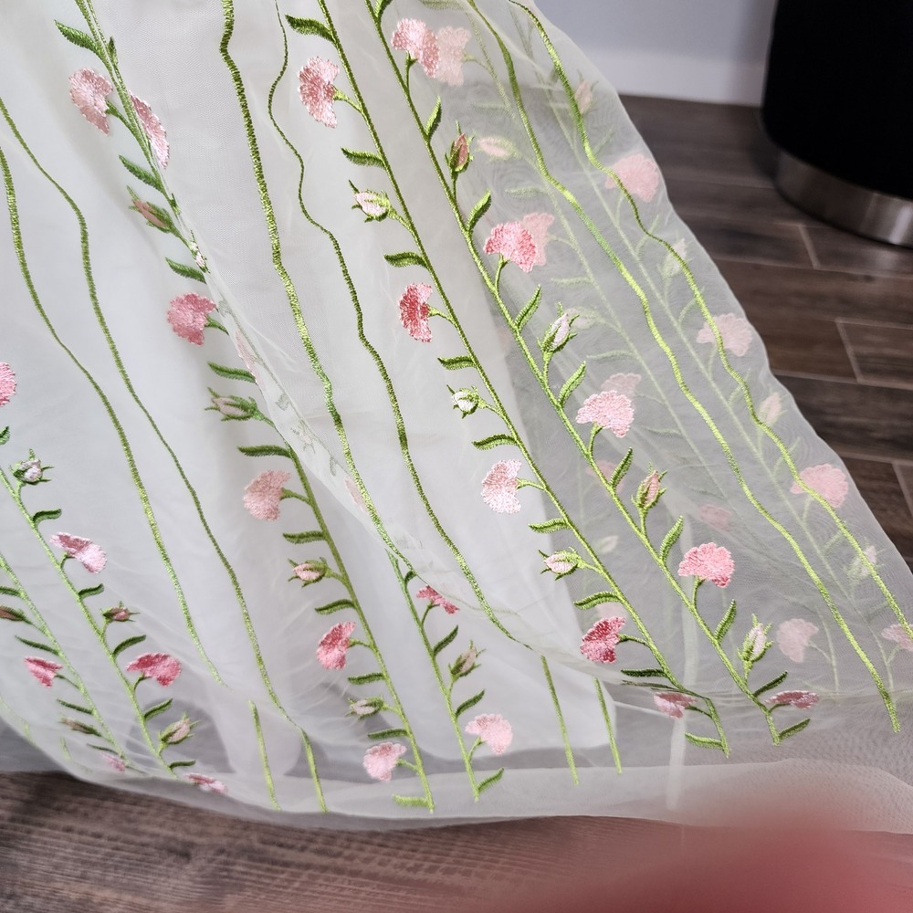 Talbots A-Line Tulle Maxi Skirt Womens 8 Pink Green Floral Embroidered Wedding - Picture 5 of 9